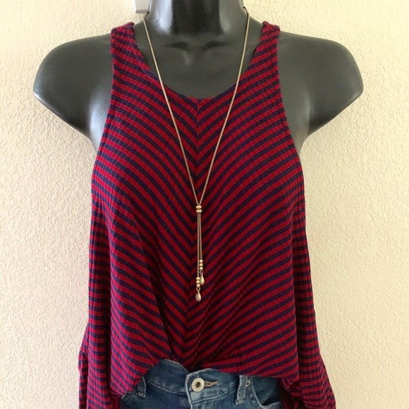 LUCY LOVE Boutique Red & Blue Stripe Charlise Tank Top size MEDIUM 🆕 - Picture 2 of 12